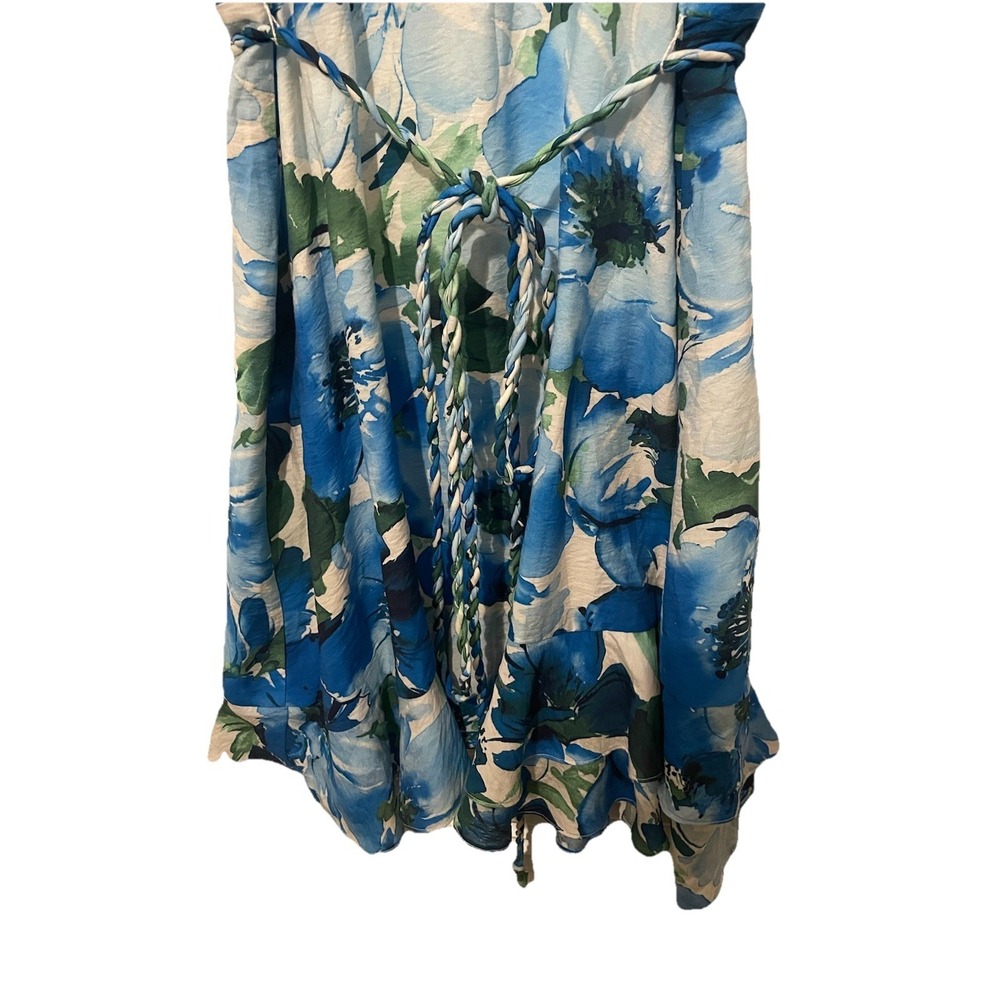 Alex Marie 14P Blue Floral Faux Wrap Dress Petite Puff Sleeve Belted - Picture 7 of 9